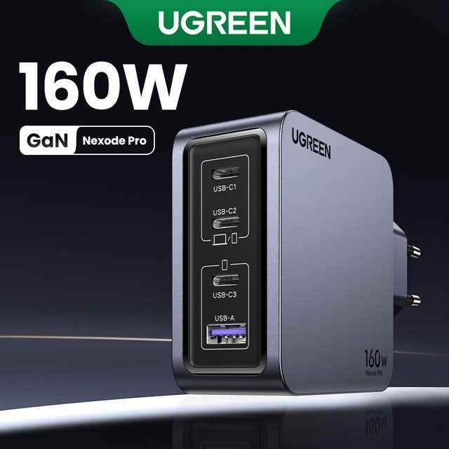 UGREEN 160W Nexode Pro Mini 3C1A 4 Portas Carregador GaN 140W Max Para Macbook 16 Huawei Matebook Carregamento iPhone