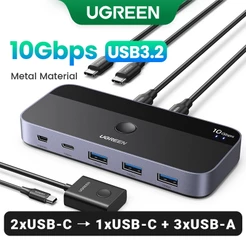 UGREEN 10Gbps USB C KVM Switch 3.2 Switcher Para Teclado PC Mouse Impressora EScanner 2PCs Compartilhando 4 Dispositivos