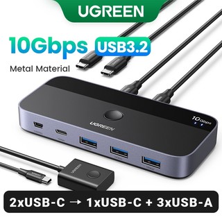 UGREEN 10Gbps USB C KVM Switch 3.2 Switcher Para Teclado PC Mouse Impressora EScanner 2PCs Compartilhando 4 Dispositivos