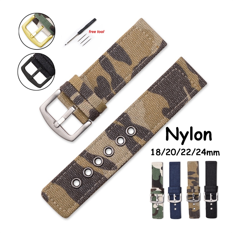 Pulseira De Relógio Camuflagem De Lona De Nylon 18mm 20mm 22mm 24mm Esportivo Macio Externo Reposição Universal