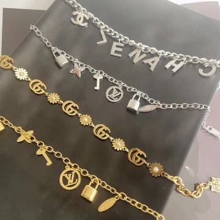 Pulseira de Aço Titânio Pulseira de Aço Carta Única Estilo Europeu Americano Frio Pulseira de Quatro Folhas Clover Anklet