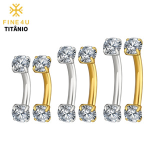 FINE4U Piercing Sobrancelha Titânio Microbell Curvo Zircônia Redonda Para Rook Cartilagem Hipoalergênica