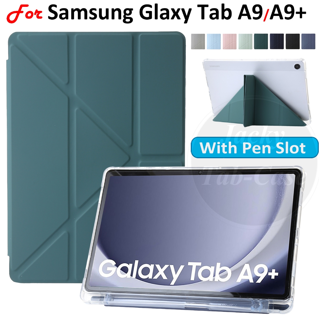 Para Samsung Galaxy Tab A9 A9+ 2023 Tablet WIFI/LTE/5G 8.7 11.0 Polegadas SM-X216 SM-X215 SM-X210 SM-X115 SM-X110 Moda Y-Fold Stand Case Acrílico Transparente Capa Inteligente Com Porta Caneta Caso de proteção da Tablet