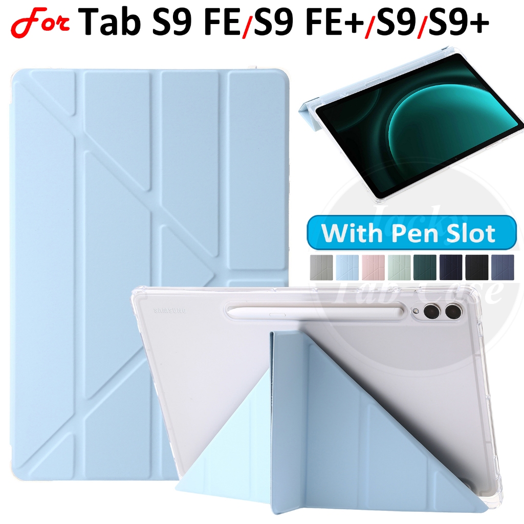 Moda Y-Fold Stand Case Inteligente Com Porta-Caneta Capa Acrílica Transparente Para Samsung Galaxy Tab S9 FE S9+ TabS9 FE+ 2023 Tablet 10,9 11,0 12,4 Polegadas SM-X616 X610 X510 X516 X810 X816 X815 X715 X716 X710