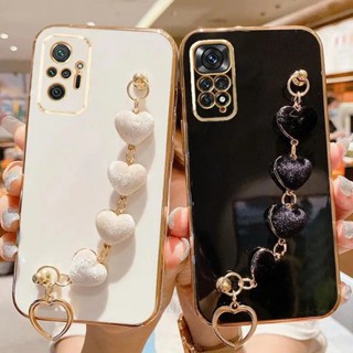 Capa De Revestimento Redmi Nota 11 10 9 8 7 Pro 10 10C 9 9A 9T Bracelete De Pelúcia Do Coração Amor Em Cadeia Telefone Silicone Macia