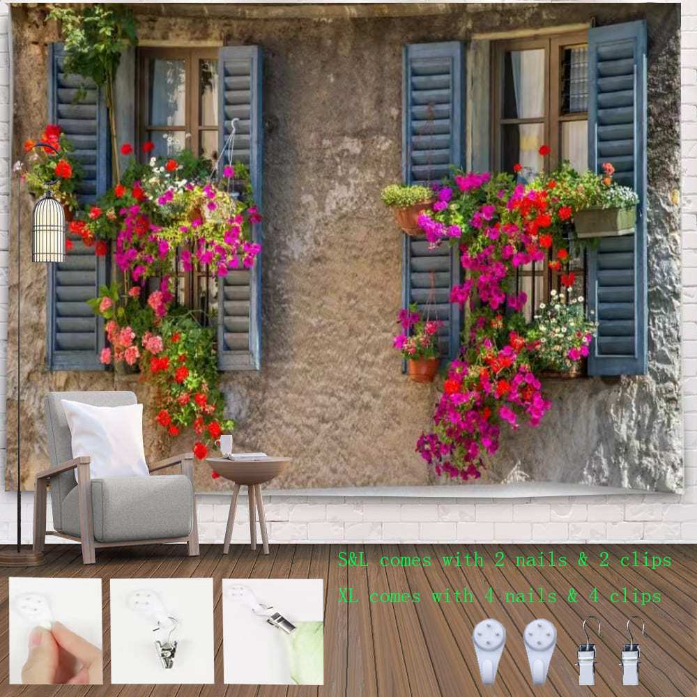 Decoração de quarto Estética Tapeçaria interessante Lindas janelas Flores Decoração de paisagem Tapeçaria Decoração de c
