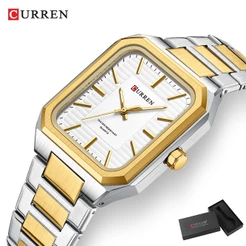 Relógio CURREN Top Brand Masculino Original Genuíno Novo Luminoso Quadrado Simples De Aço Inoxidável Quartzo À Prova D'água 8457