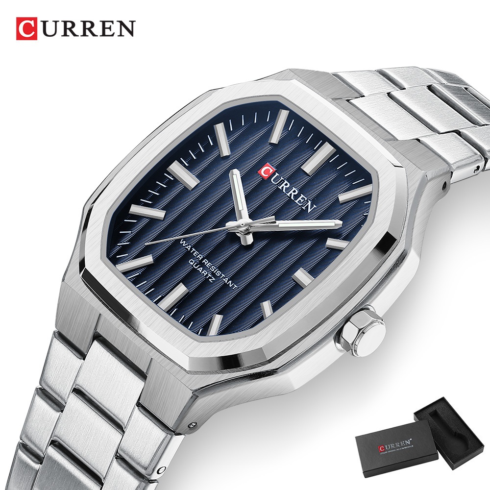 Nova Marca Original CURREN Relógios Masculinos Da De Aço Inoxidável Retro Quadrado Ponteiro Luminoso Discagem Moda Negócios Esportes À Prova D'água 8458 - Watches