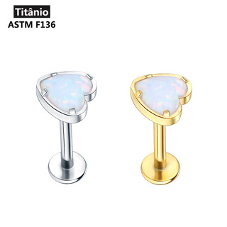 SWANJO Opala Coração De Titânio Labret Piercing Para Mulheres Homens 16G Helix Conch Lip Tragus Earl Stud Earring Body Jewelry 6/8mm