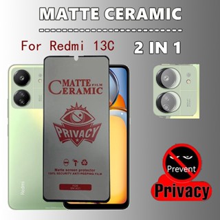 2 Em 1 Película Privacidade Redmi 13C Protetor De Tela Antiespionagem Fosco De Cerâmica Macia Protetores De Pelicula Para Xiaomi POCO X5 Pro C65 X4 M4 4G 5G Película E Câmera