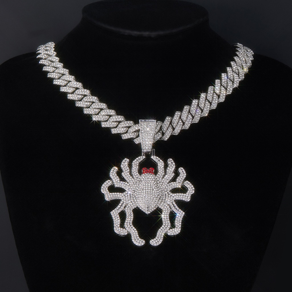 Novo Corrente Cravejada Colar De Hip Hop Colar Masculino Aranha Vintage Pingente Cheio De Corrente Cubana De Diamante Iced Cravejado