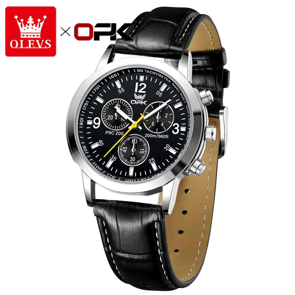 OLEVS 6015 relogio Masculinos De Quartzo Luxo À Prova D'água Chronograph Preto Marrom Couro original - Watches