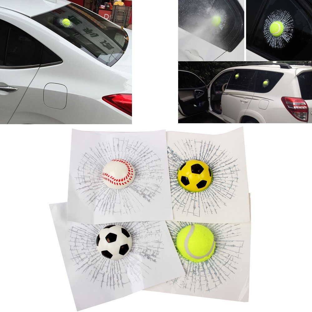1Pcs Adesivos Criativos De Tênis De Beisebol Futebol 3D Autocolantes De Bola De Janela Engraçado Acertou Decalques De Carro Diy Styling