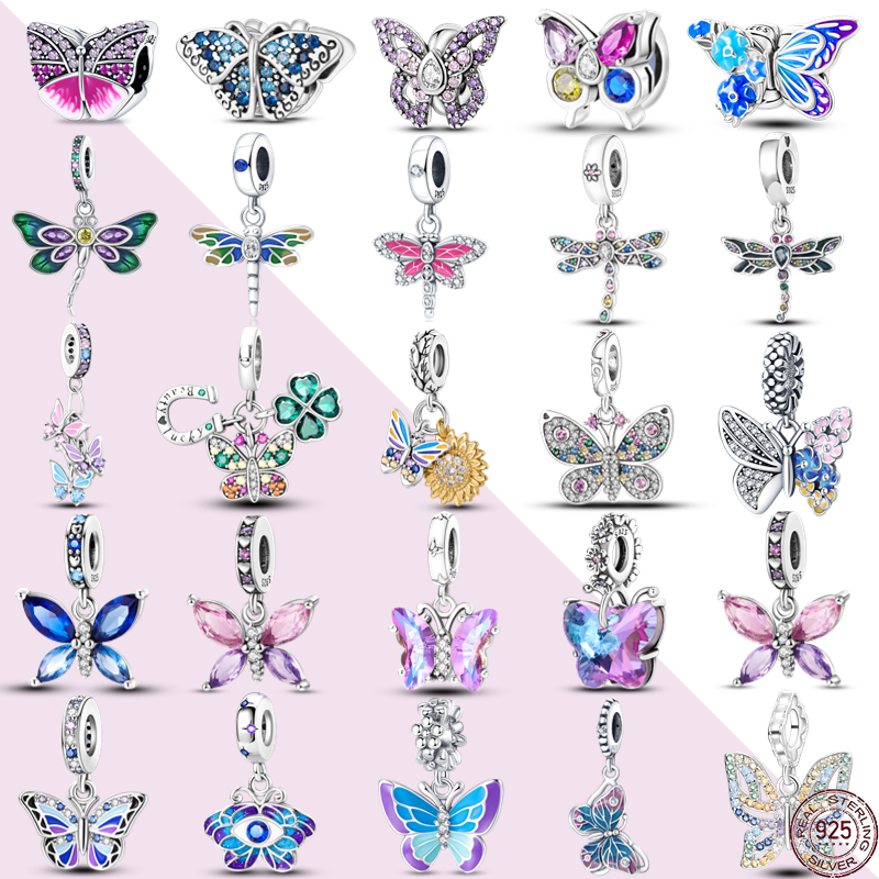 2024 Novo Estilo Popular 925 Sterling Silver Early Spring Red Blue Butterfly Bee Charm Adequado para Jóias de Encanto Original Charm DIY Women