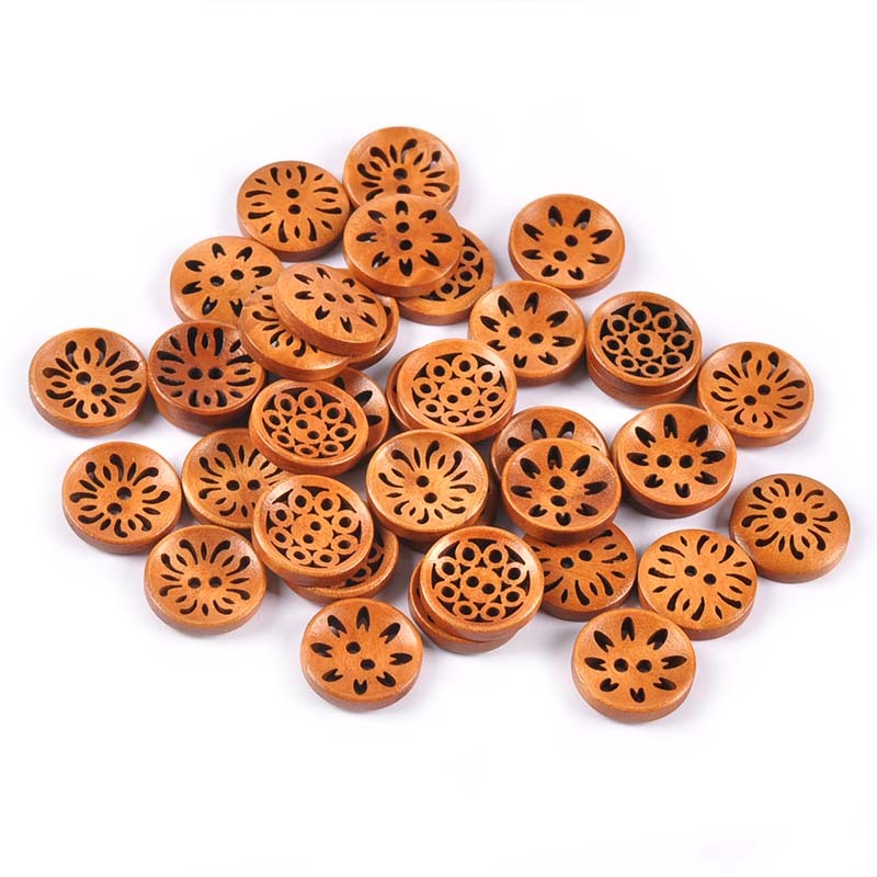 50Pcs 18mm Brown Hollowed 2 Holes Botões De Madeira Para Acessórios De Costura De Roupas Artesanato De Bricolagem MT2670