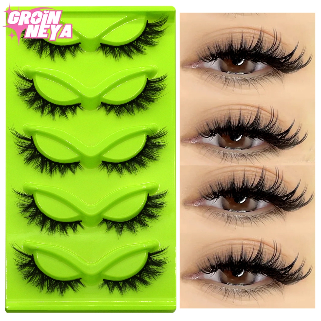 GROINNEYA Pestanas De Olho De Gato 5 Pares Mink Faux Eye Eyelashes Natural Look Fluffy Cross Wispy Full Strip Extensão De