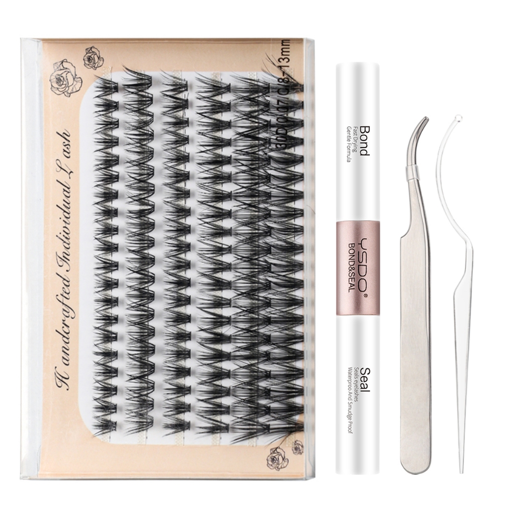 Kit De Extensão De Pestanas YSDO 120pcs Cluster Eyelashes Com Pinça De Ligação E Vedação Cachos Stander Lash C 8-13mm DIY Individual Falsos Cílios