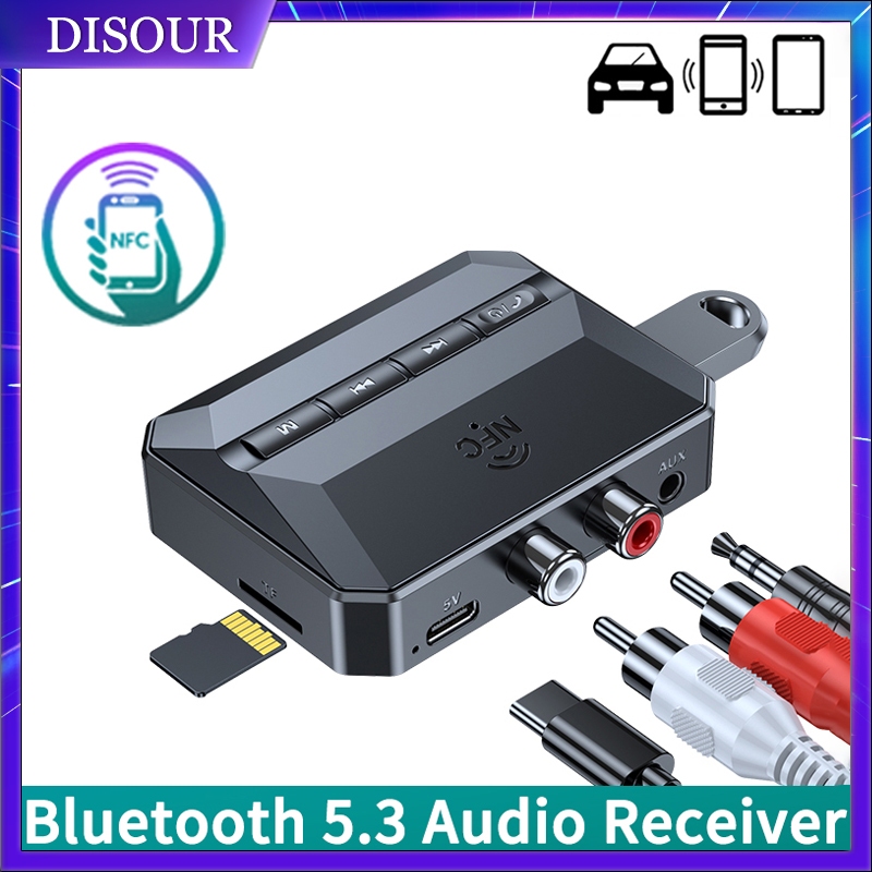 NFC Bluetooth 5.3 Receptor De Áudio R/L RCA 3.5mm AUX USB Stereo Lossless Music Adaptador Sem Fio Suporta Reprodução De Cartão U Disco/TF Amplificador De Alto-Falante Para Carro