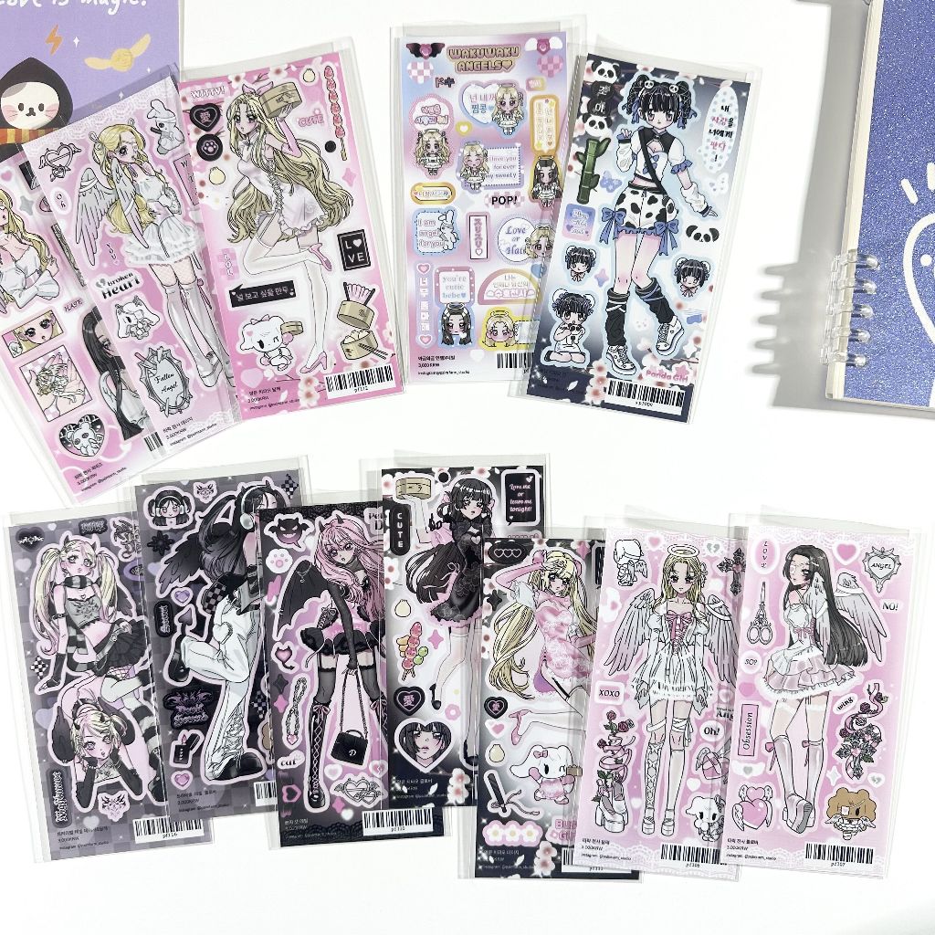 Cartoon Cute Sweet Cool Girl Angel Com Demon Stickers Handbook Notebook Phone Case Papelaria DIY Adesivos Decorativos