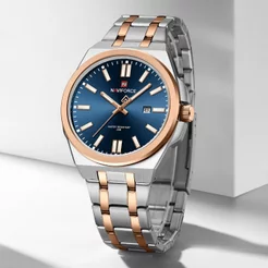 Relógio De Pulso NAVIFORCE Para Homens Casual À Prova D'água Elegante Quartzo Data E Display Luminoso Correia De Aço Inoxidável Marca Original 9226