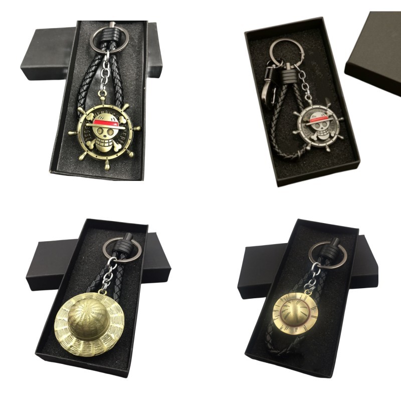Chaveiro Anime One Piece Keychain Mokey D Luffy Logotipo Chians Metal Car Key Ring Pingente Caixa Para Amigos Presente