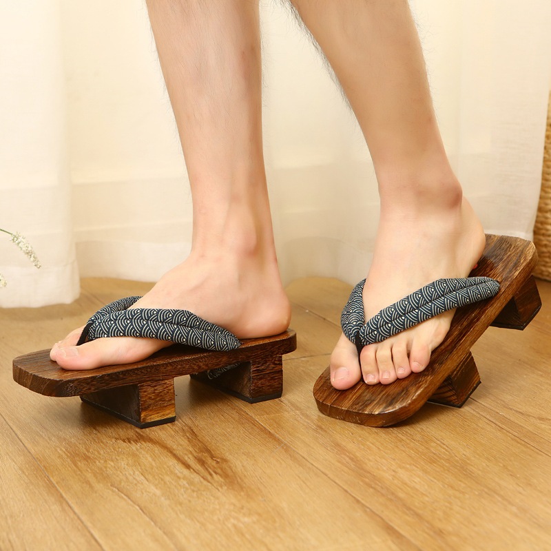 Homens E Mulheres Sapatos De Madeira Tamancos Japoneses Cavalheiros Chinelos Espinha De Peixe Banco Masculinos