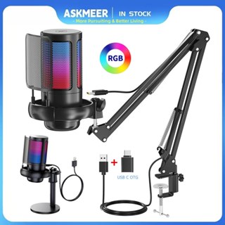 Microfone Condensador USB Para PC RGB Jogos Com Braço De Lança Mac/PS4/PS5 Mudo De Toque Streaming Podcasting YouTube