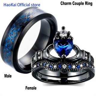 Anel Da Coroa Jóias Popular Mulher De Casal Micro-Conjunto Sapphire Em Forma De Coração