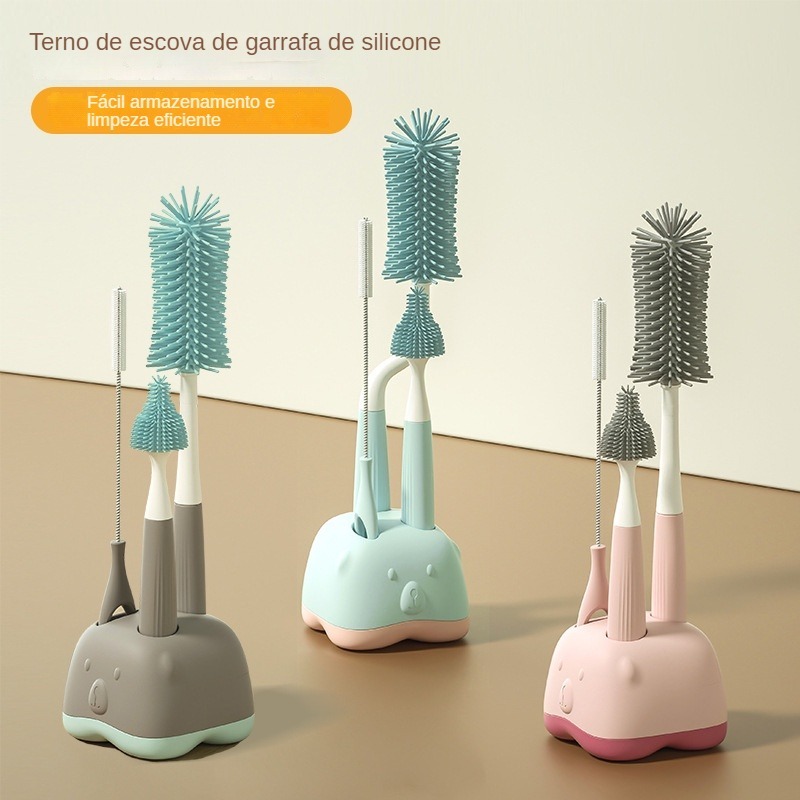 Escova De Limpeza De Biberões Silicone Ferramenta Manual Giratória Conjunto De
