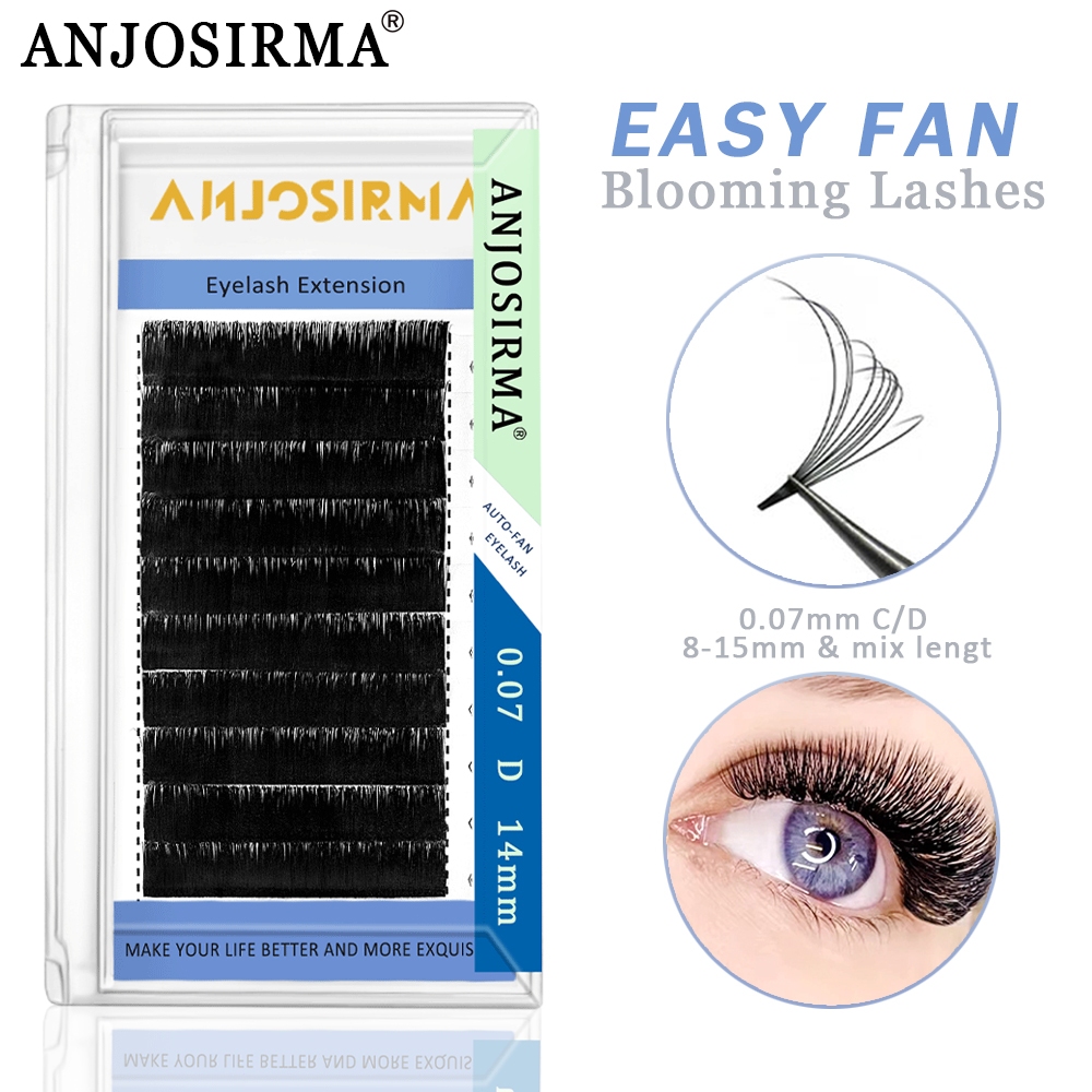 ANJOSIRMA Fácil Fanning Bloom Cílios, cílios individuais, Grosso Natural Extensão Cílios, Faux Mink, Blooming Volume