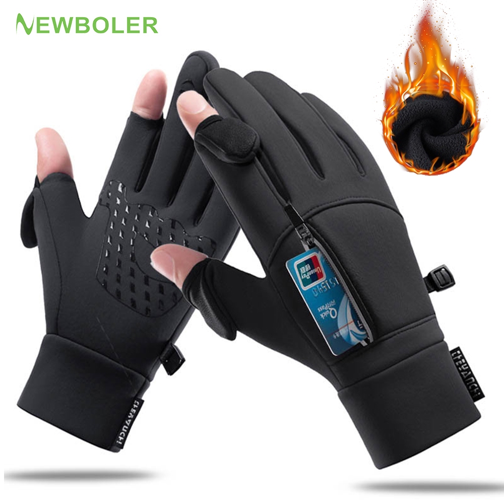 Newboler Inverno Luvas Aquecimento Duas Dedo Flip Luvas de Motocicleta Touch Screen Impermeável Ciclismo Pesca Luvas ao em Oferta na Shopee