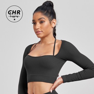 Roupa Esportiva De Ioga Com Rosca E Mangas Compridas Para Yoga/Academia/Fitness