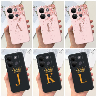 Infinix Smart 7 HD 2023 Fashion Crown Sakura Carta Inicial Do Telefone Smart7 7HD X6516 Estojo Macio De Silicone Preto Rosa