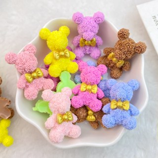 10 Peças / Batch Resina Kawaii Mista Fofa de Resina Kawaii Flat Back Dia dos Namorados Série Rose Bear Convex Round Mobile Phone Decoração Livro de recortes Produção DIY