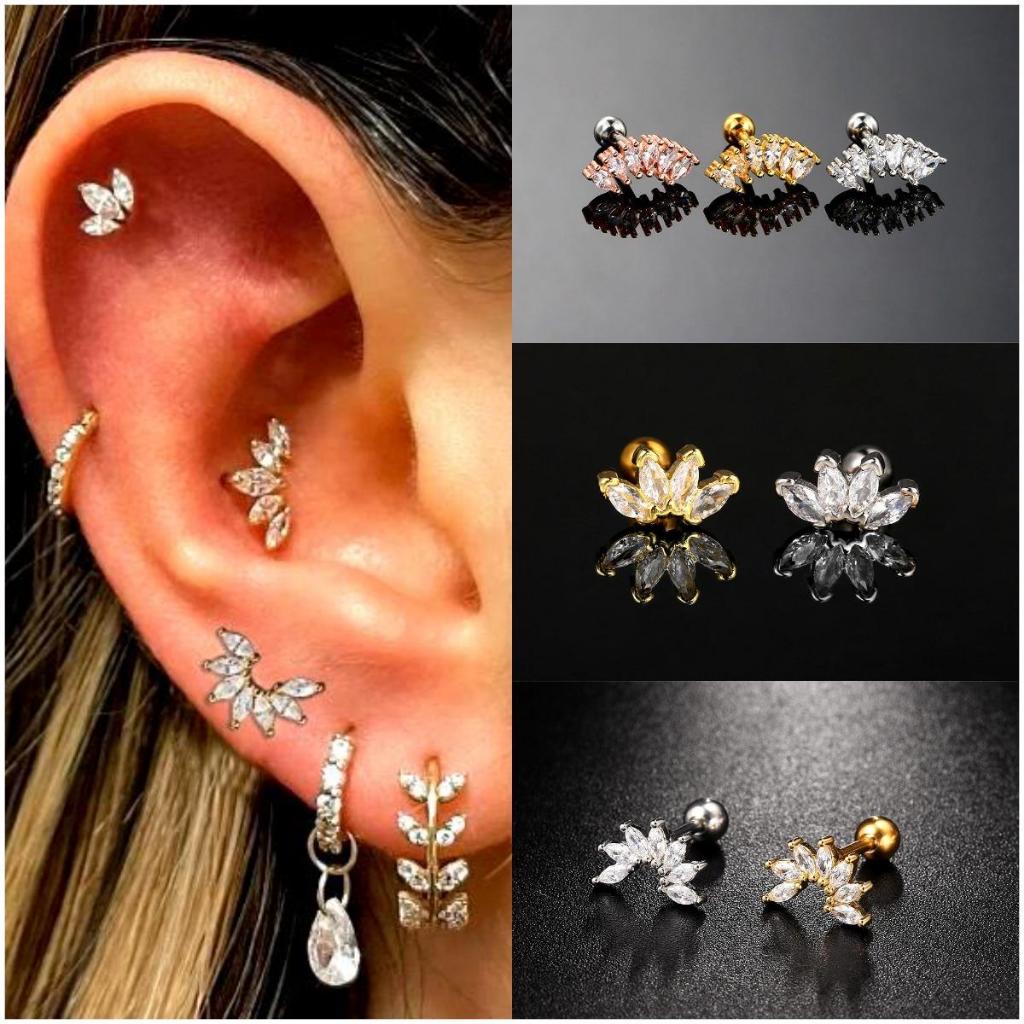 Brincos De Zircônia Crown Bone Stud 1pc