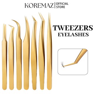 KOREMAZ Gold Pinça De Pestanas De Aço Inoxidável Curva Reta Ferramenta De Reparo De Extensão