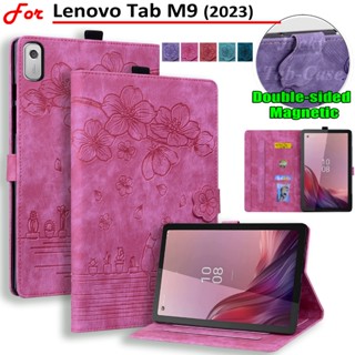 Romântico 3D Cherry Blossom Cat Carteira De Gato Com Flor De Cerejeira Capa De Couro Flip Para Lenovo Tab M9 (9.0 ") 2023 TB310FU TB310XU TB310XC TabM9 WiFi TB310