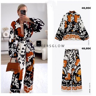 Duas peças conjunto alfaiataria feminino camisa Manga Longa calças largas cardigã estampas festa verão lindo elegante moda feminino chique Roupas Femininas(24681)