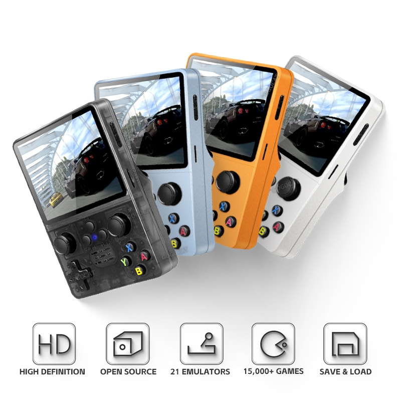 R35S Console De Vídeo Game Portátil Retro Sistema Linux Tela IPS De 3,5 Polegadas Pocket 15000 Player 64GB Jogos Para PS1/PSP/N64/MAME/MD/CPS 3/NEO GEO/GBA/SFC/FC Boy Gift