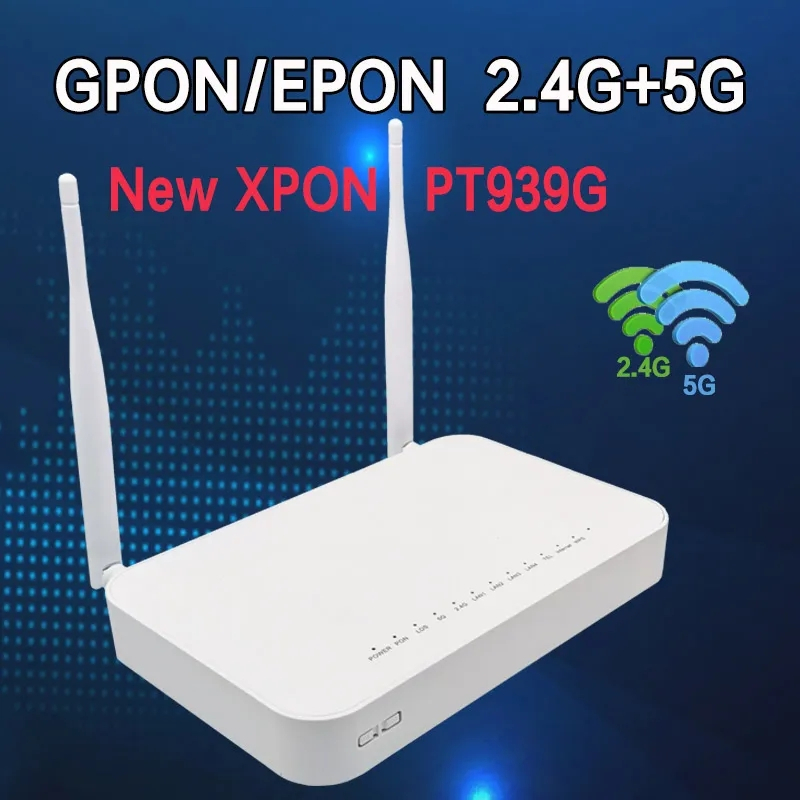 100 % original Novo XPON ONU GE 2USB TEL HGU WIFI 2.4G & 5G Dual Band ONT EPON/GPON Versão Em Inglês PT939G Roteador De Fibra Óptica