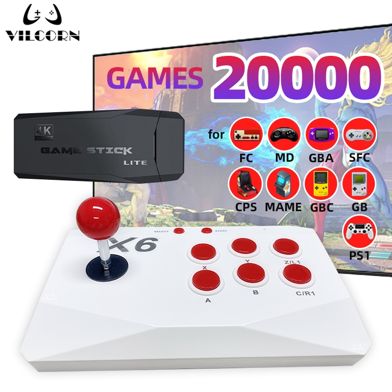 VILCORN Video Game Stick 4k 20000 + Jogos Retro Arcade Controle De Portáteis Joystick Sem Fio Para PS1/MAME/Sega Gênesis