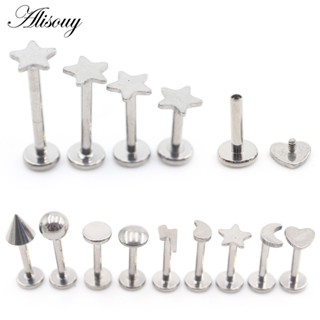 Alisouy 1 Peça De Aço Titânio Espigão Estrela Do Coração Da Lua Tragus Helix Bar Labret Anéis Orelha De Cartilagem Brincos Piercings Jóias Corporais