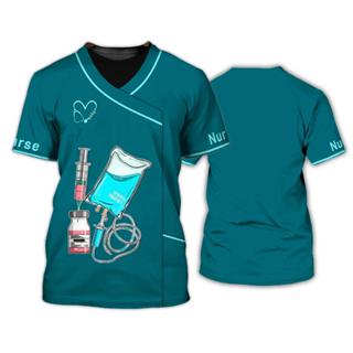 2024 Última Camisa De Enfermeira Feminina Harajuku Summer Fashion Short Sleeve Work Wear Wholesale Uniformes Vestuário De Secagem Rápida