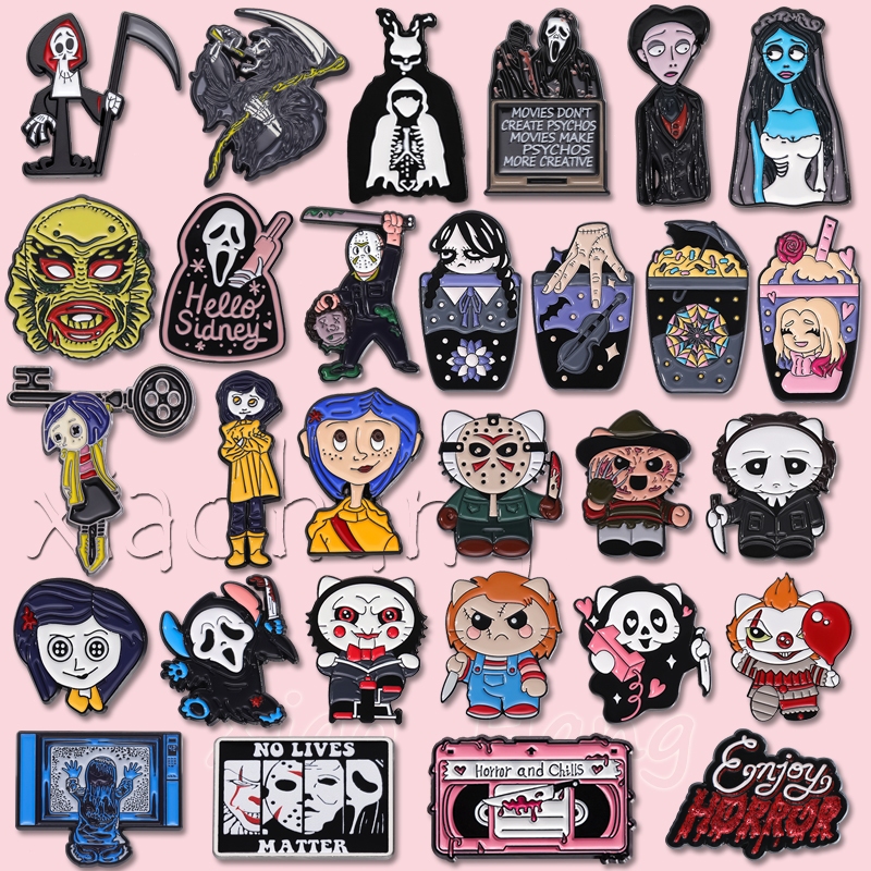 Figuras De Halloween Horror Alfinetes De Esmalte Broches De Palhaço Shrieker Broche Esqueleto De Alfinete Fantasma Lapela Crachás Jóias Punk Presente Para Amigos