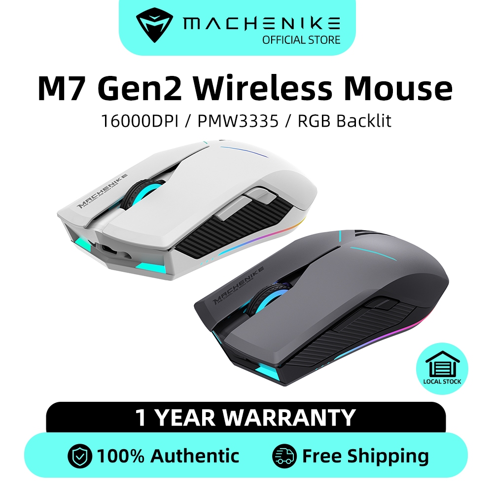 Machenike M7 Gen 2 Mouse com fio 2.4G sem fio de modo duplo para jogos RGB retroiluminado até 16000 DPI PMW3335 mouse para PC desktop computador laptop notebook - Computers & Accessories