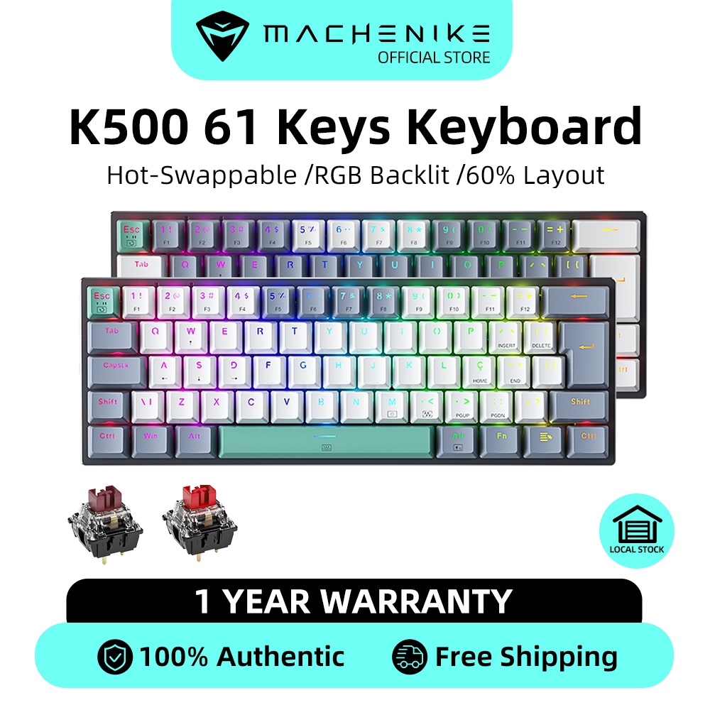 Teclado Mecânico Machenike K500 B61 com Fio 61 Teclas Hot-swappable RGB Retroiluminado Teclado Português Personalizado