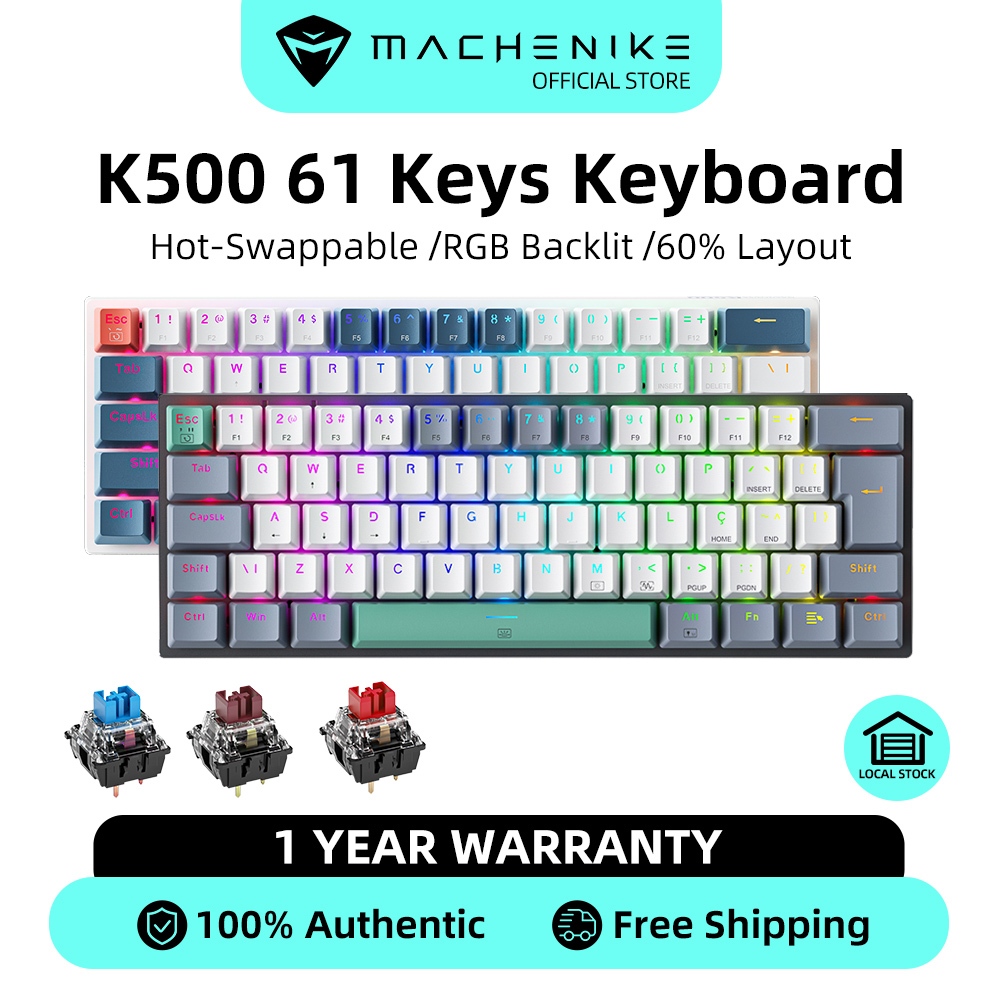 Teclado Mecânico Machenike K500 B61 Com Fio 61Keys RGB Retroiluminado A Quente De Jogo Personalizado