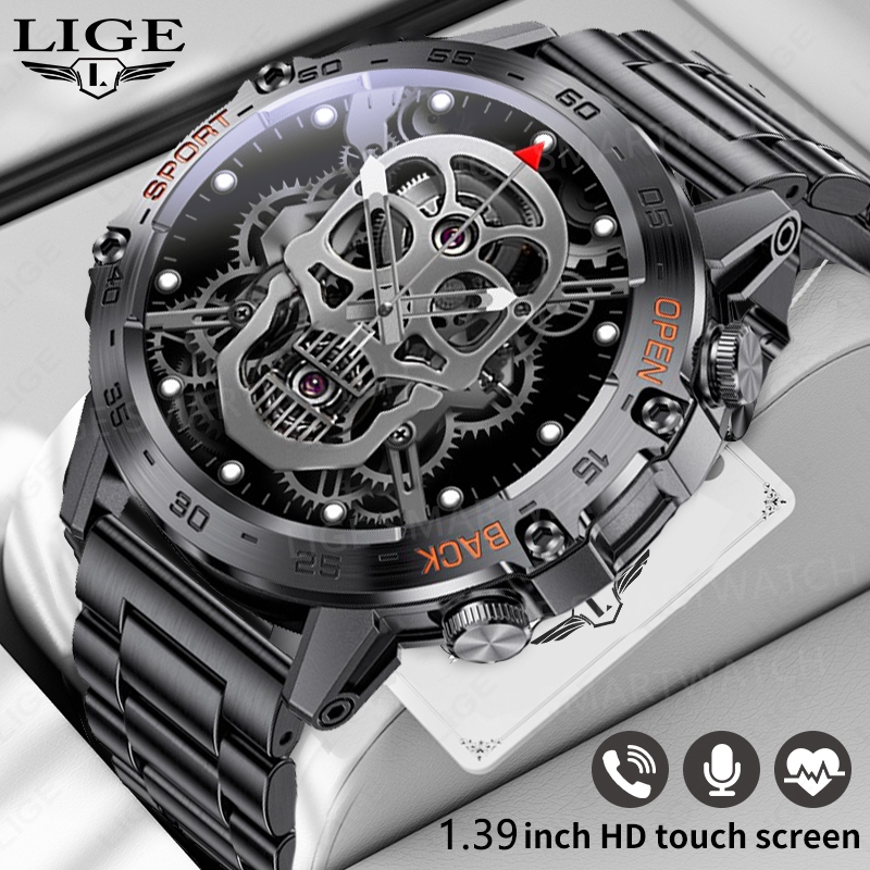 LIGE Steel 1.39 " Bluetooth Call Smart Watch Men Relógios Esportivos IP68 Smartw