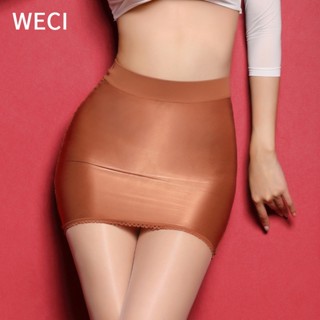 WECI Mini-Saias Sexy Femininas Brilhantes Culottes De Seda De Gelo Micro Saia Elástica Transparente Modeladora