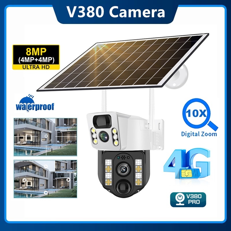 Câmera Solar V380 Pro 4G SIM Card CCTV Câmeras De Vigilância IP Sem Fio Para Uso Externo De Bateria De Baixa Potência